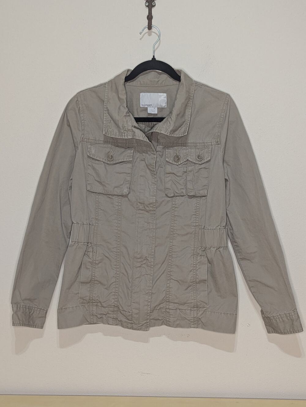 Old Navy Khaki Collared Cinched Waist Zip Up Army Style Jacket Size Medium